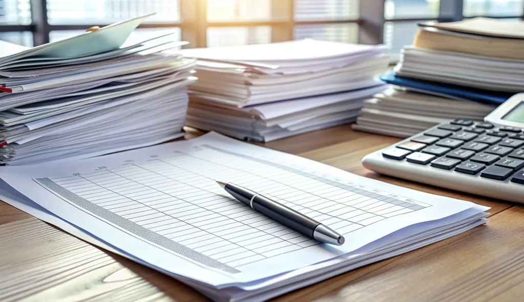 paperwork scattered on desk